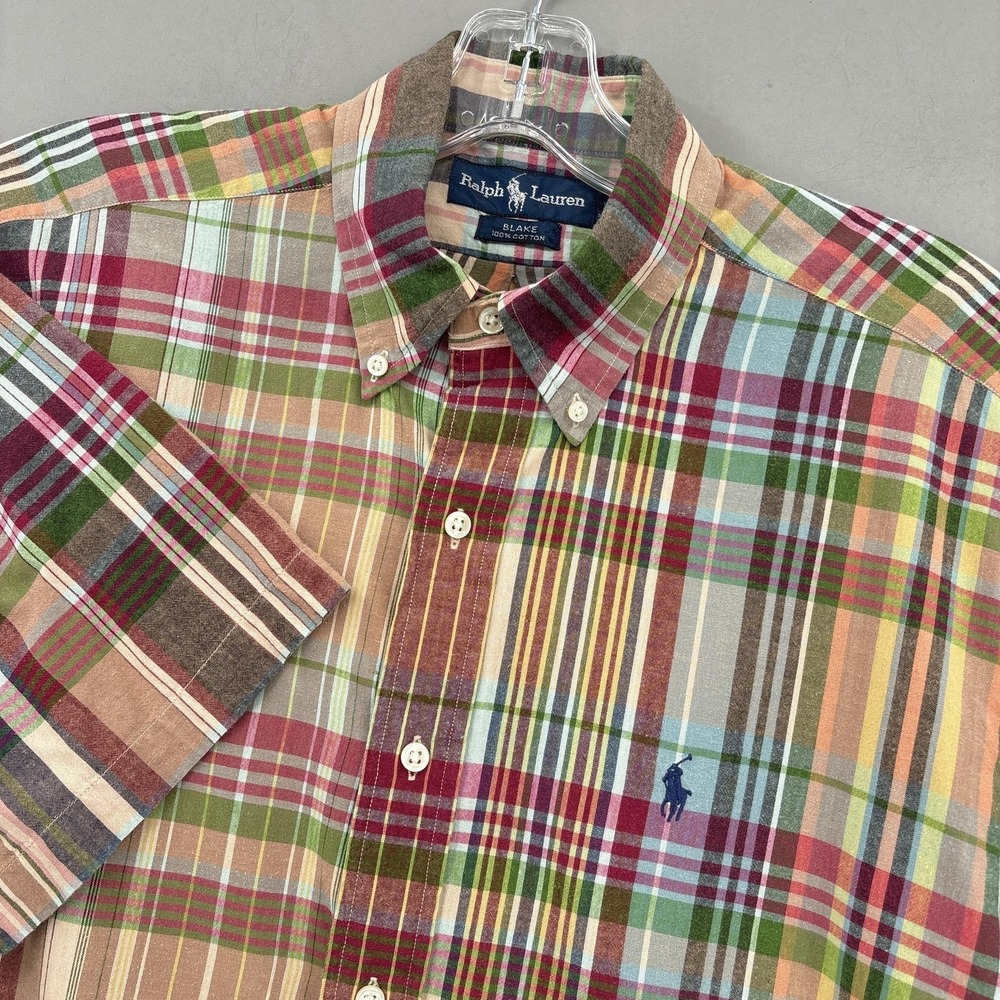 Ralph Lauren Shirt Men Medium Multicolor Madras Plaid Button Up Blake Preppy VTG
